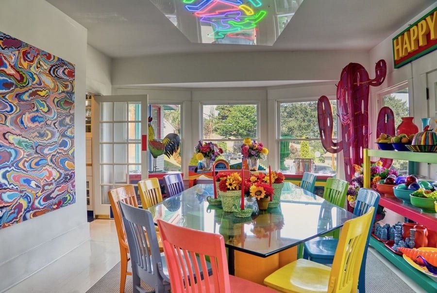 Colorful chairs, wacky sculptures, and abstract paintings truly make Hood River's Rainbow House one of a kind. 