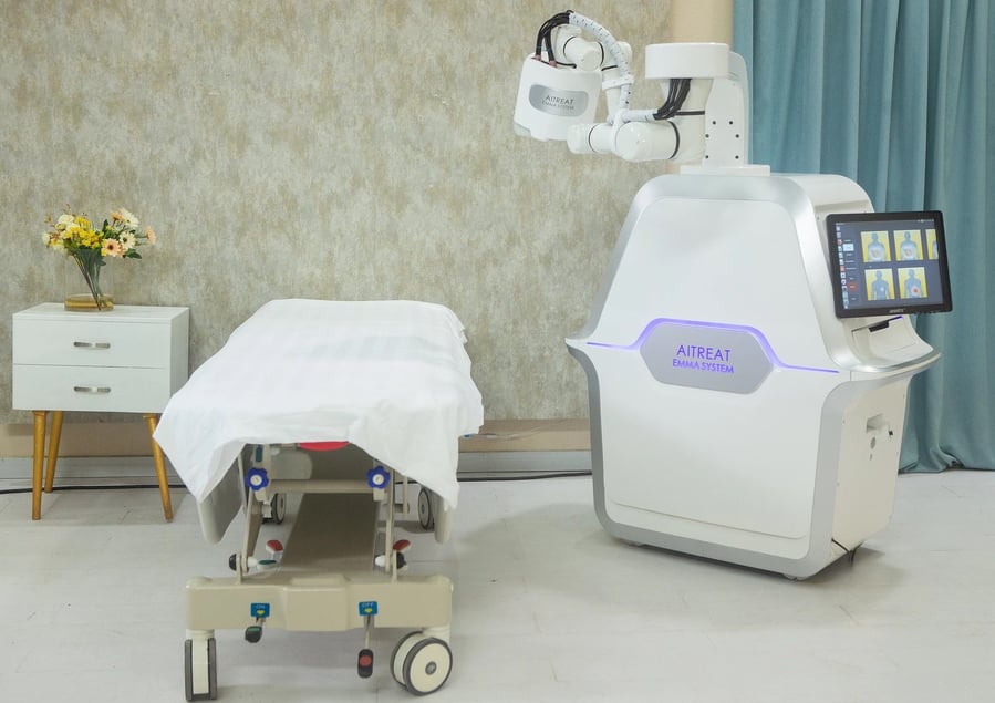 Treatment room in which the EMMA robotic masseuse is kept.