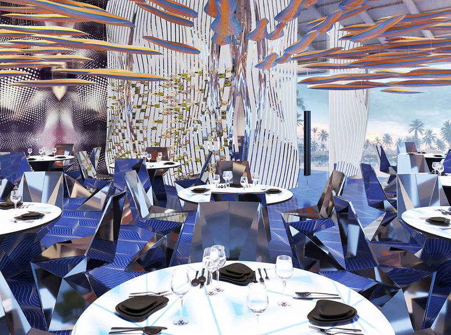 The Sea Flirt restaurant inside the Temptation Resort Punta Cana, with interiors by Karim Rashid 