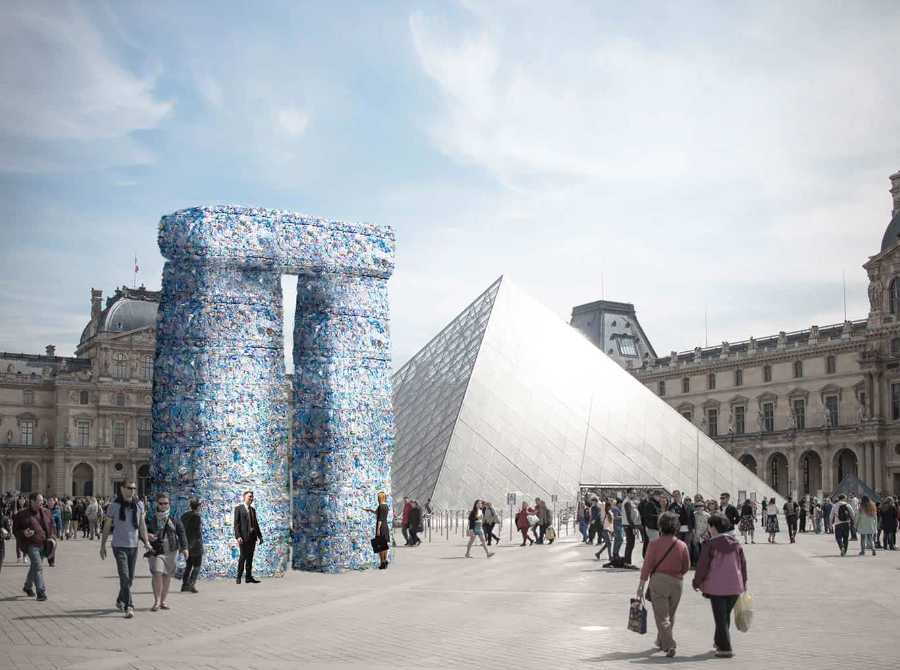 Rendering of the Plastic Monument outside the Louvre museum in Paris.