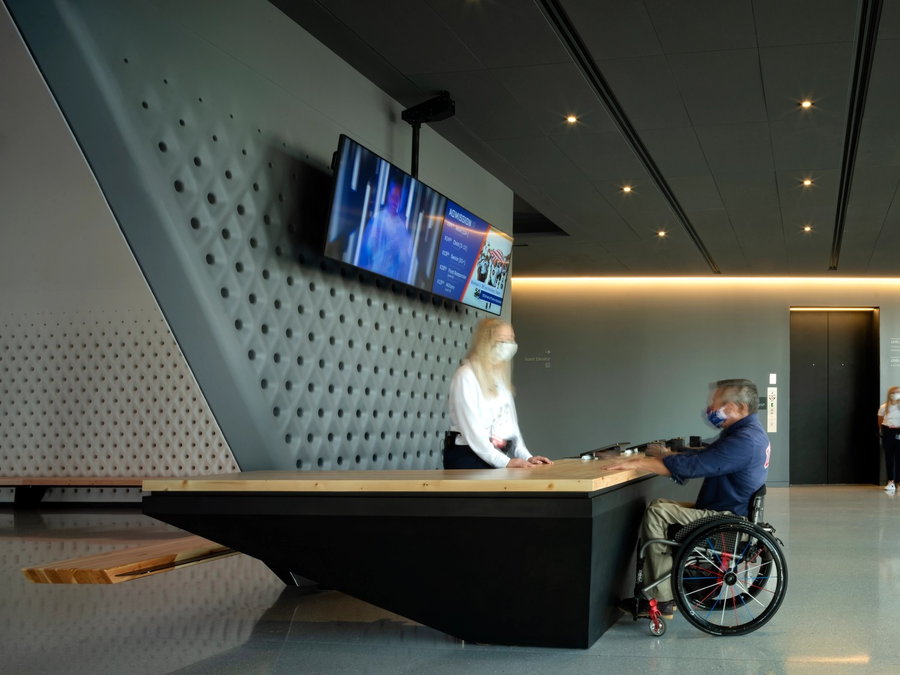Help desk inside the US Olympic and Paralympic Museum is conveniently designed at wheelchair height. 