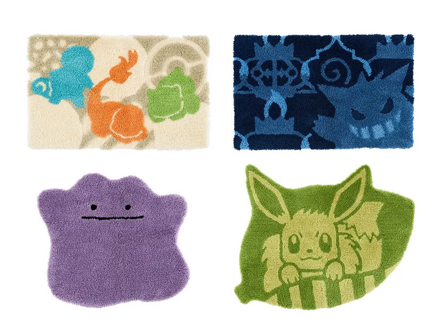 Several themed Pokémon rugs available through the Pokémon Center Japan and Karimoku's new collection.