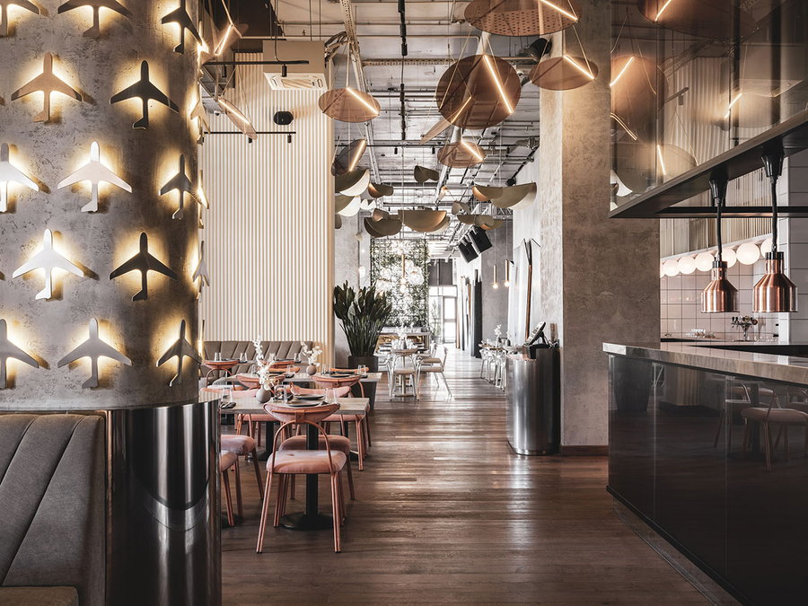 The sleek industrial interiors of Moscow's new Café Polet.