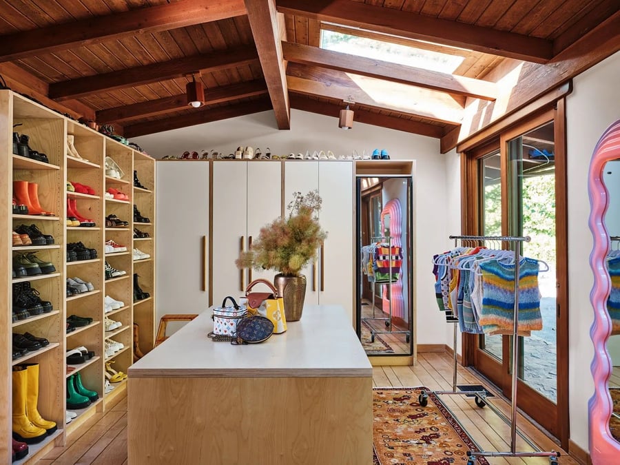 Expansive closet space in the renovated LA home holds all of Chamberlain's stylish apparel.