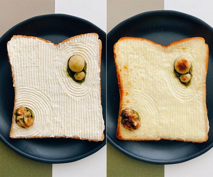 Toast art creation by Manami Sasaki mimics a traditional Japanese zen garden.