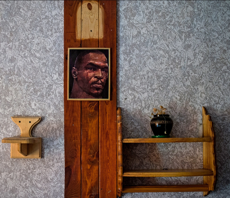 A photo of boxer Mike Tyson graces the inside of this Ukrainian prison cell.