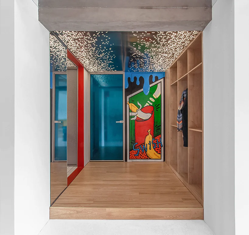 Bold graphic bedroom entryway inside the 000 Design-designed 