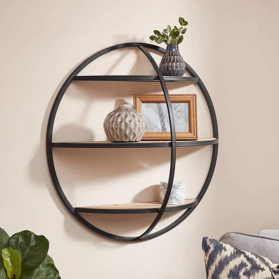 Home Decorators Collection Round Wood and Black Metal Wall-Mount Bookshelf