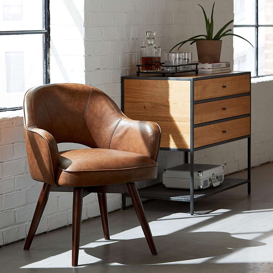 Rivet Mid-Century Bonded Leather Swivel Chair