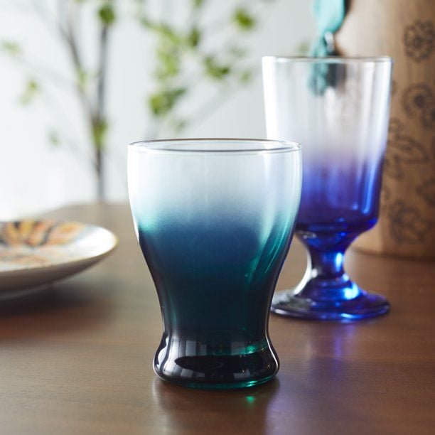 Ombre glass drinkware in Gallant Green, featured in Drew Barrymore's new 
