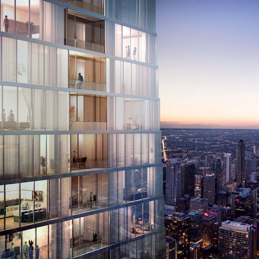 Close-up renderings for Chicago's upcoming Vista Tower, designed by Studio Gang.