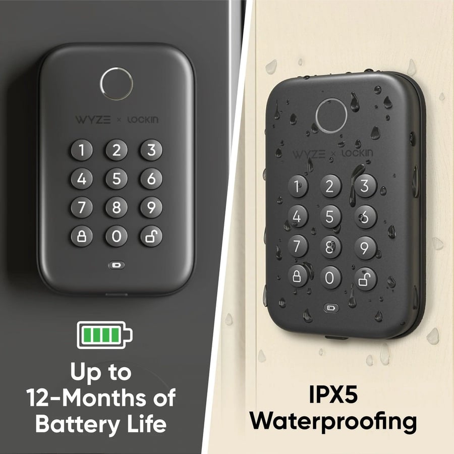Graphic shows off the Lock Bolt's waterproof exterior and long battery life.