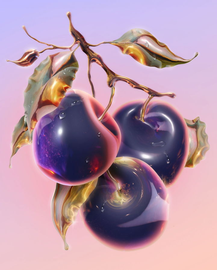 Digital, metallic purple plums by graphic designer Alex Valentina.