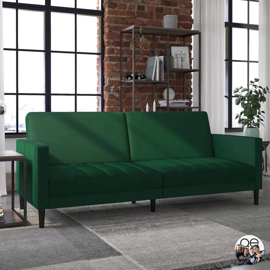 The lush green Liam Sofa Bed featured in the 