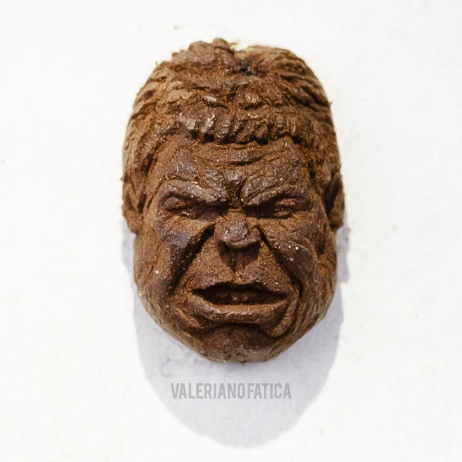 Hand-carved Hulk coffee bean sculpture from Italian artist Valeriano Fatica.