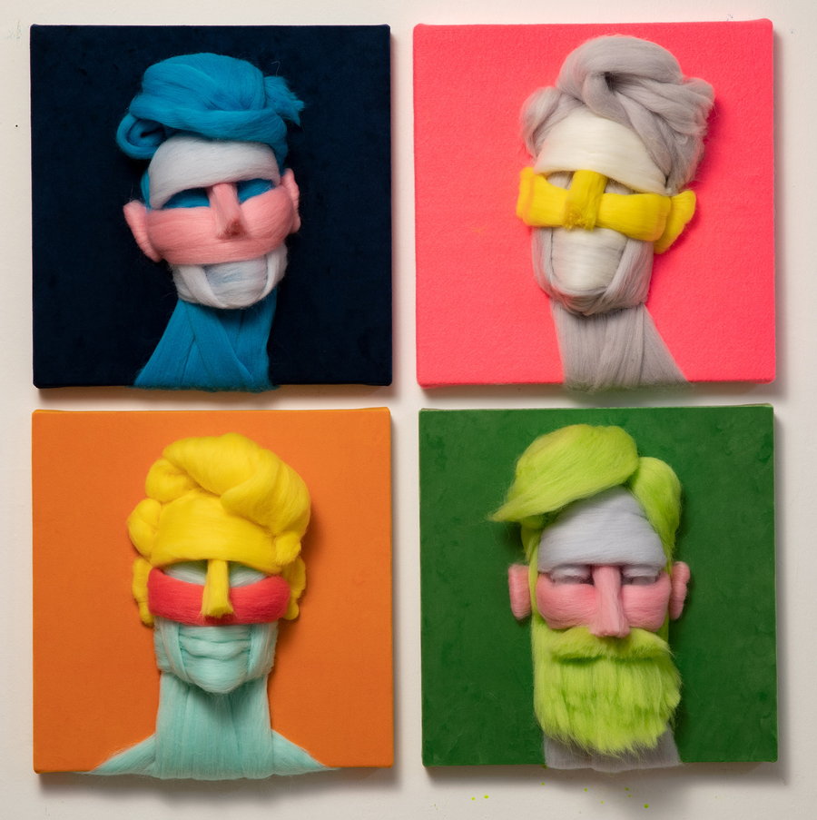 Series of colorful 3D wool portraits by artist Salman Khoshroo.