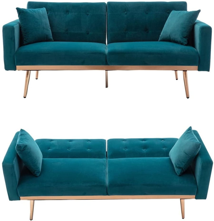 Velvet Three-Seat Sofa with Folding Back, as featured in Amazon's new collection of space-saving furniture.