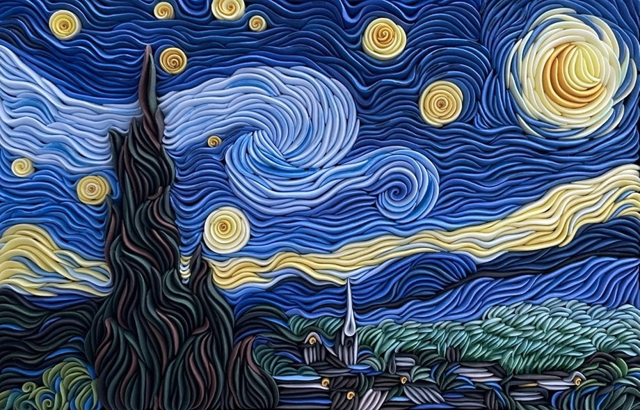 Artist Alisa Lariushkina's swirling air-dry clay re-creation of Vincent Van Gogh's 