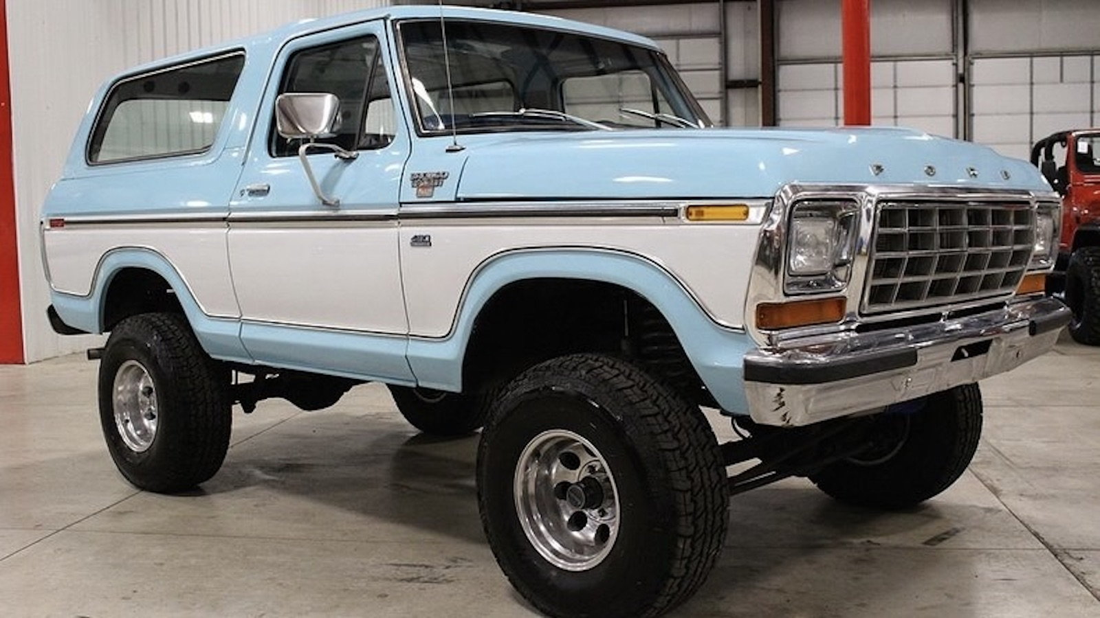 retro-inspired baby blue ford bronco with gloss white pops is now on sale