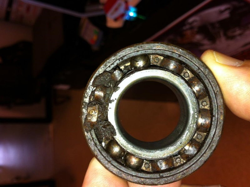 Clogged, dirty wheel bearing