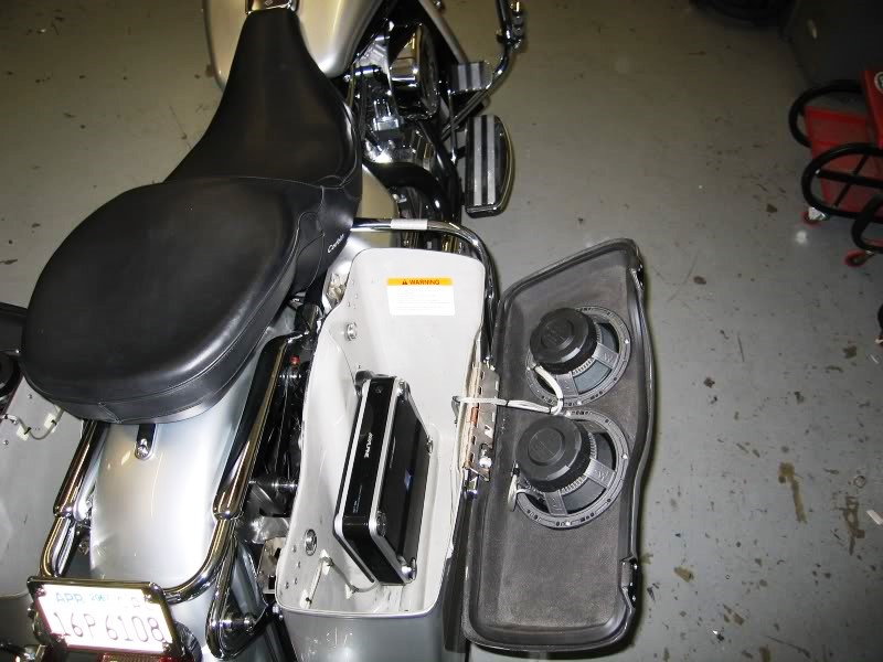 High powered amplifiers mounted inside saddlebag