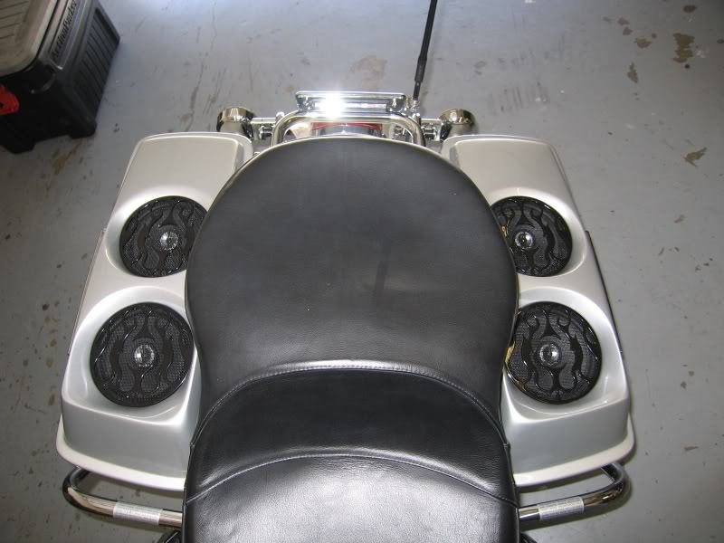 A custom mount saddlebag speaker