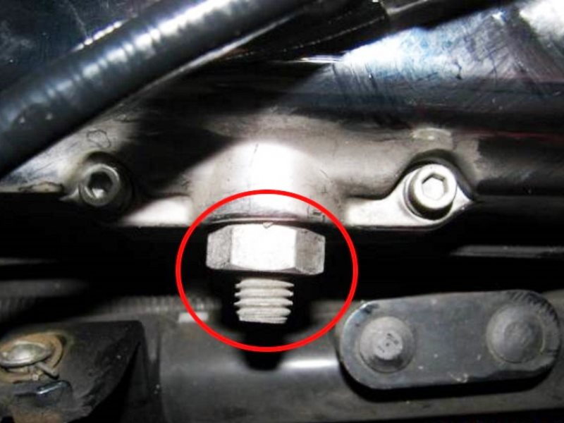 The primary chain adjustment nut and screw
