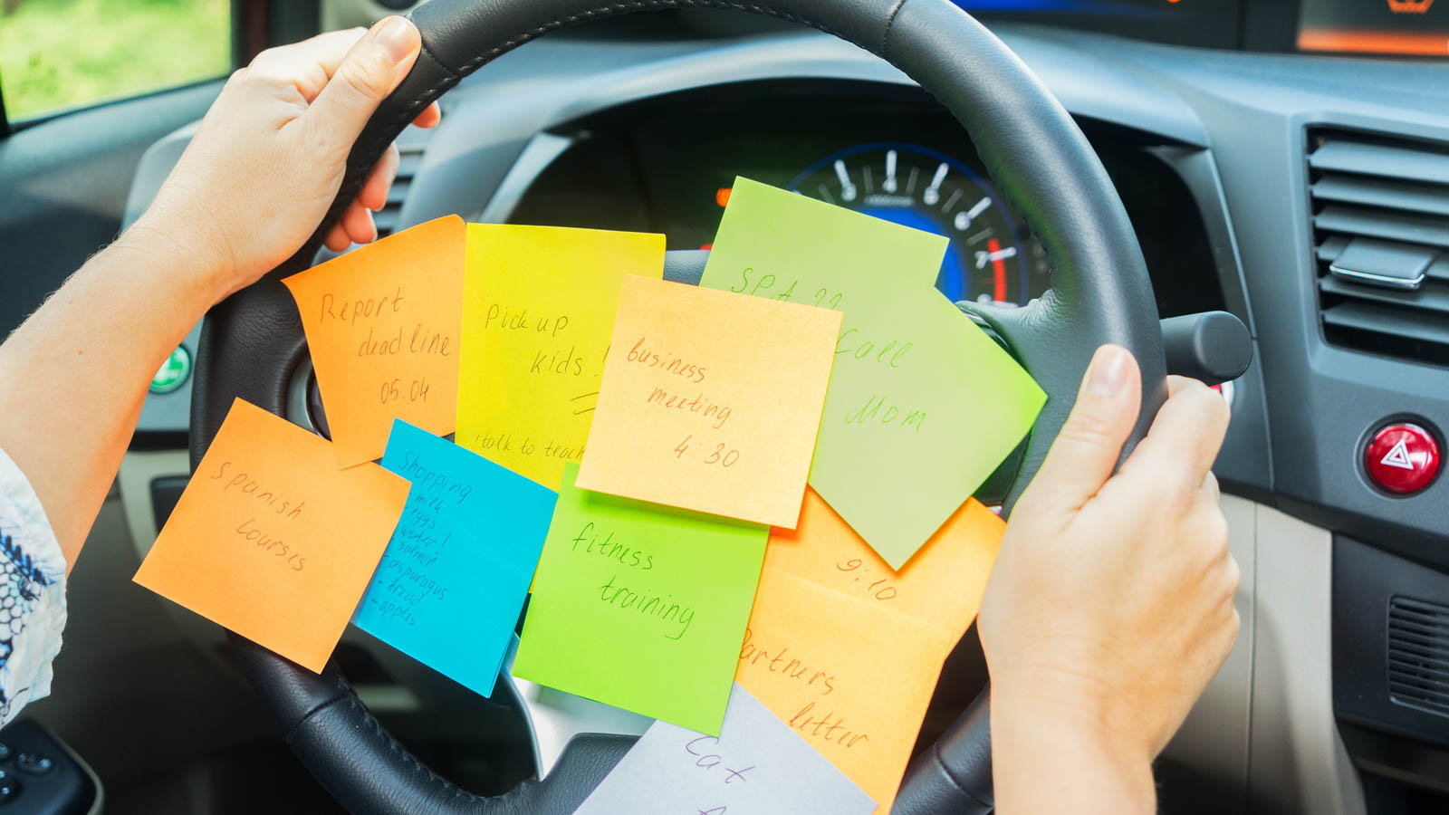 sticky notes on steering well