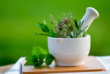 herbs in medicine bowl
