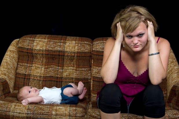 new mother struggling with postpartum depression