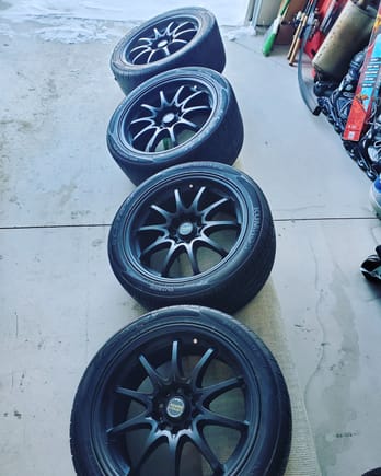 Back for a little update on the car. So I sold the drag wheels I was running on the car to get these new ones. Wanted to go with a bigger offset and wider wheel. These are 17x8 with 35mm offset. Going to run a 245/40/17 on the car.  The plan is to get some TL-S brembo calipers for the front and these wheels will clear the bigger calipers. 