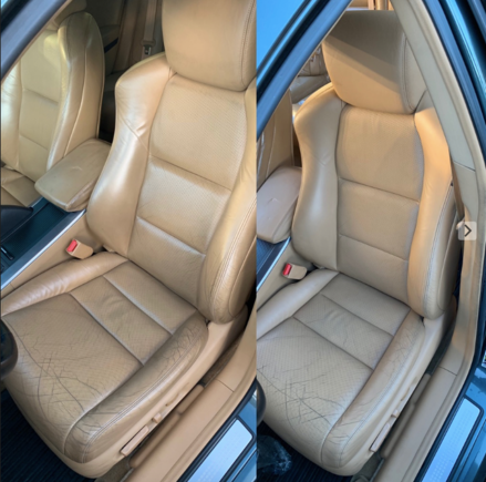 Before and after of the driver's seat. It isn't perfect due to the cracking which isn't fixable. Plan on doing one more round to the front two seats to get them even better and am looking to replace the driver's seat.