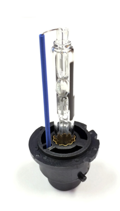 Generic bulb - one way to tell the bulb is of a lower quality is that it does not have metal support tabs at the base of the glass bulb.
