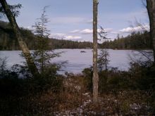Pisgah Reservoir.  Some die hard ice fishermen out there.  Only one of us was crazyenough to test the ice today.  Any guess who?