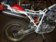Modified SP600 frame with teh 94 XR600 suspension in place.                                                                                                                                             