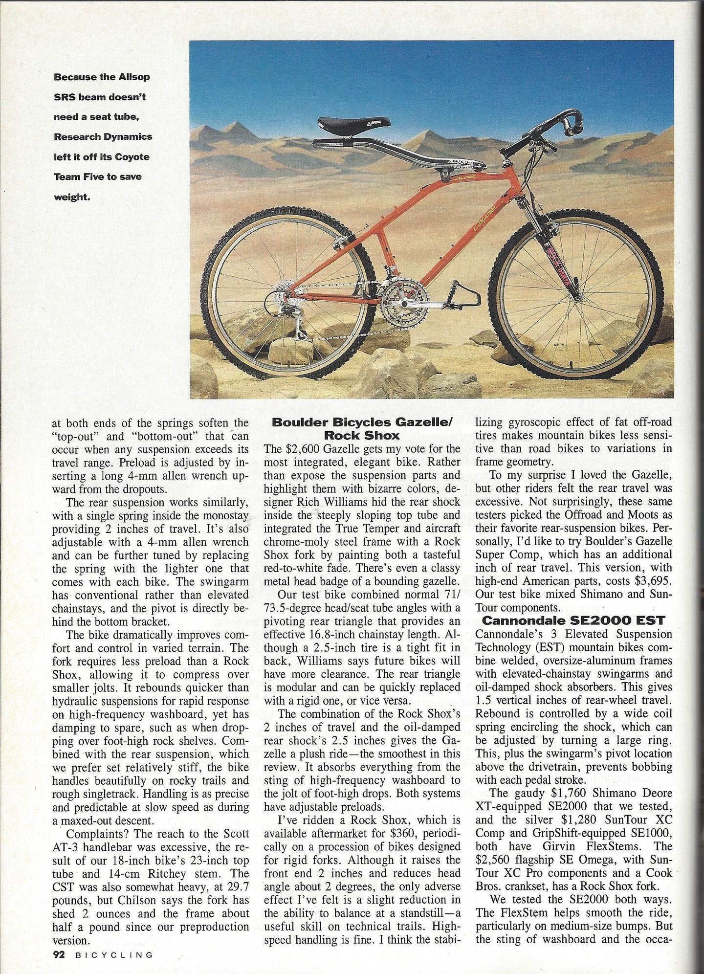 Road Test/Bike Review (1991) Mountain Bikes with Suspension Bike Forums