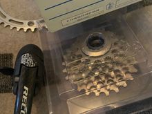 8 speed in the box. I suspect the brifter/shifters from our last visit pair with these. What am I to do with one record brift lever?? Dunno. 

Pinoni? Pine cone?