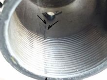 Not my photo, but the crack in my BB is very similar.. at 6:00 position, starting on NDS.