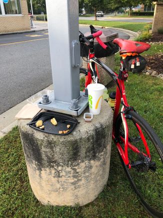 Running late so breakfast on the road via a “pedal through”