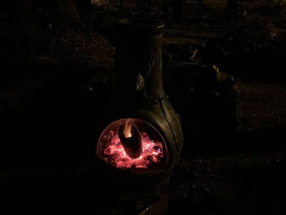 Breaking in good. Cold beer Ozzy’s Boneyard on SiriusXM… The other chiminea will have a break in party next time lol. No skulls but I am still ok with the chimneys. 