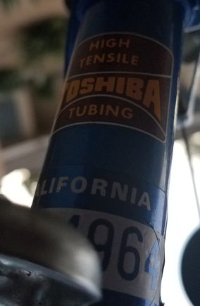 Another, undated California registration sticker.
Toshiba High Tensile frame-tubing