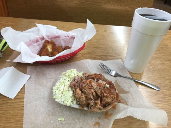 A pretty heavy but tasty lunch. Western style NC chopped BBQ.