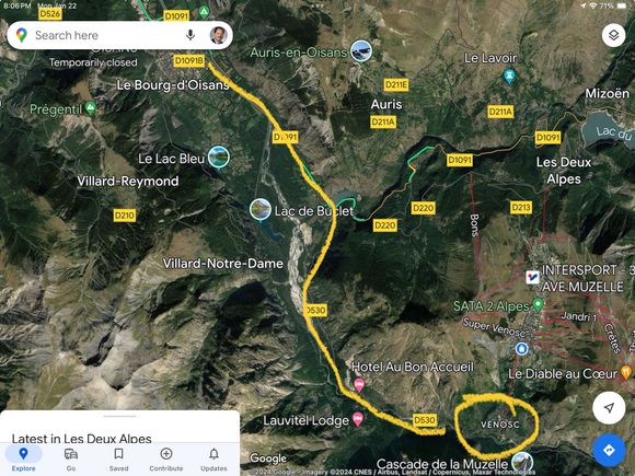 Where I circled is where you take the bike lift up to Les Deux Alpes. 