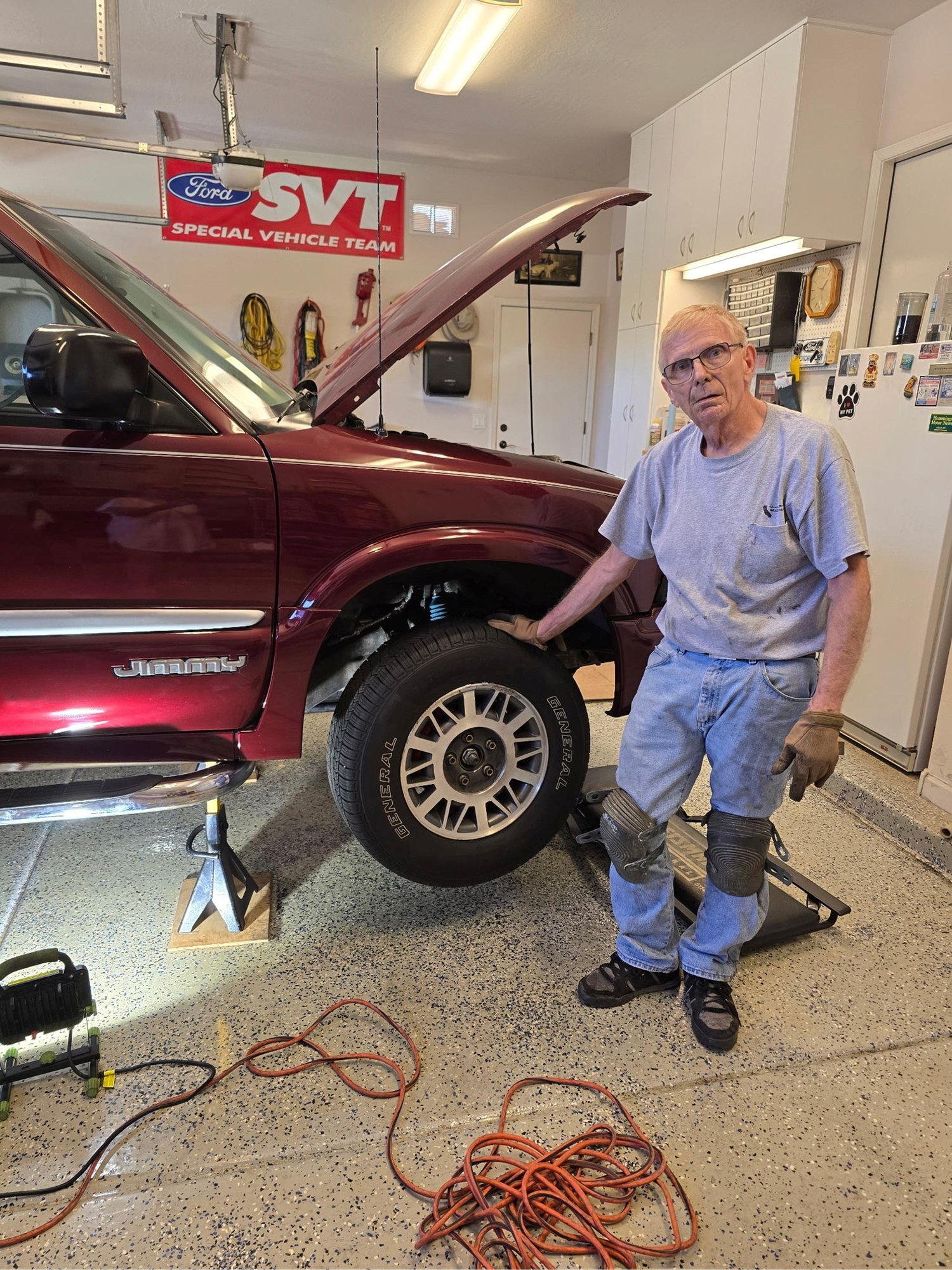 Proud gearhead buttoning up everything