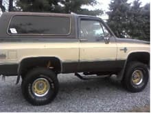 1986 K5 Blazer, 8inch lift, 35inch tires on 15in rims, Its got a new 305 and a 4 barrel carburetor, rebuilt automatic transmission, and dual flowmaster exhaust.