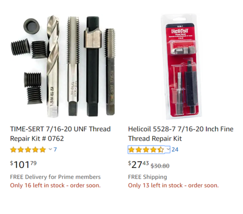 7/16-20 UNF thread repair options on Amazon