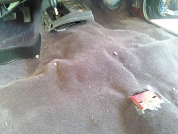 New carpet. Cutting holes through the jute is a pain!