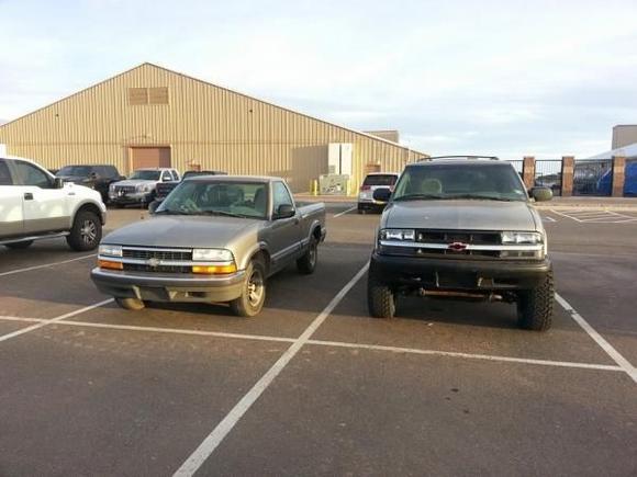 Here's what stock S-10 v.s. 6in suspension lift and 32in. tires, looks like.