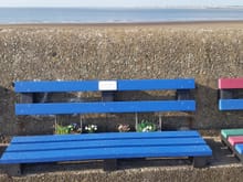 The Promenade is full of benches like this, with a commemorative plate to a departed someone, and with flowers.