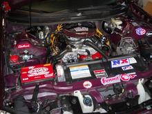 DSCN0472 with regulator in front pump in back an 3 wire 105 amp alternator,this the way it should be ,with plan for cast aluminum valve covers in the plans ,6.75 hamonic balancer will stop the 8 inch one from rubing on the sway bar. total upgrade of suspention comeing in the spring front shocks ball joint ,should drive like new car ,as wel as rear sway bar kit ,bump stops ,then the exhuast  rearend work alot of small things should improve handleing big time an driveability